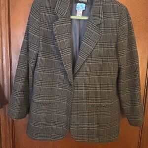 Petite Plaid Wool Blend Blazer Jacket Size 10P